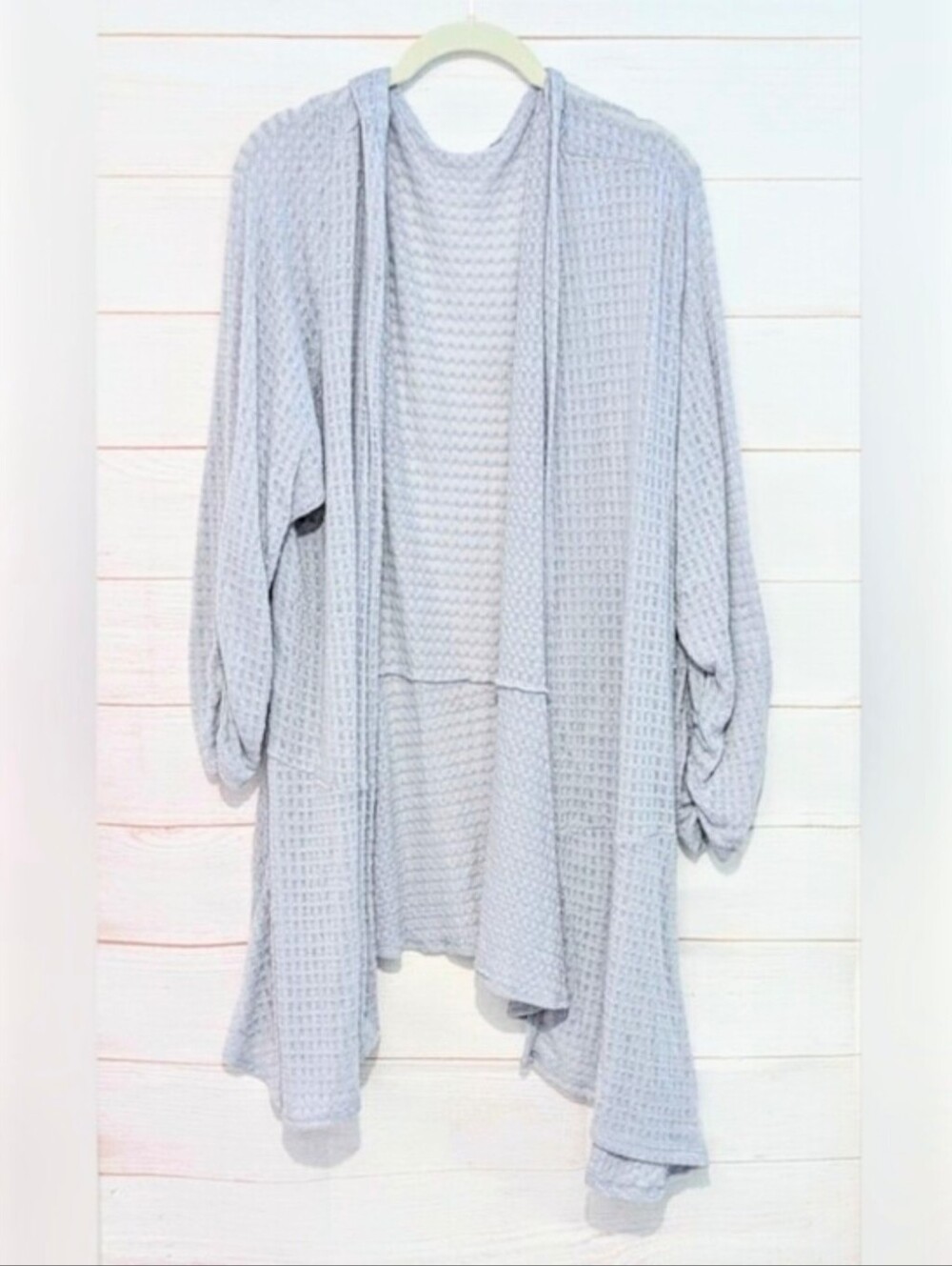 Light Gray 🩶 Popcorn 🍿 😮 Waffle Knit Open Front Cardigan Size 2X